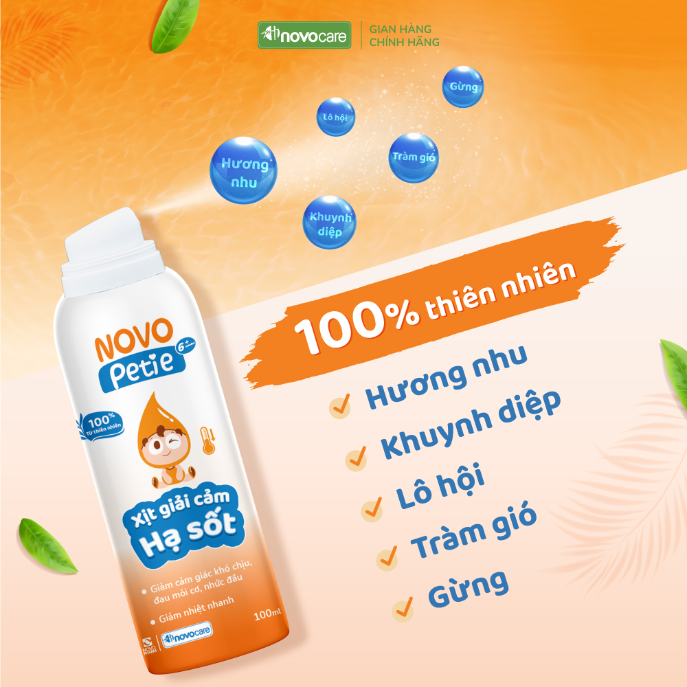 Xịt giải cảm hạ sốt Novopetie chứa thành phần thiên nhiên an toàn